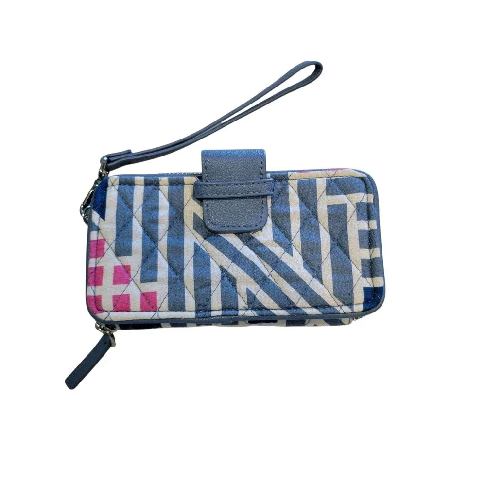 NWOT Vera Bradley Wristlet Wallet Blue/gray Pink Orange Zipper And Snap